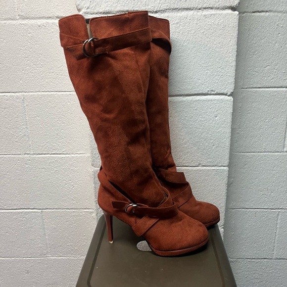 Women High Heel Boots Winter Fashion Buckle Strap Zipper Knee High Boots Size 41 - Picture 1 of 5